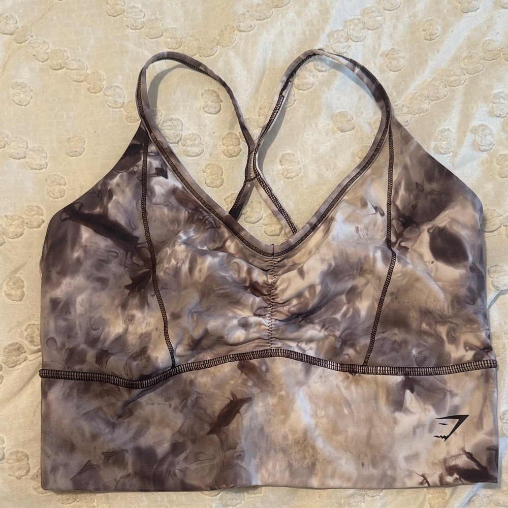 Gymshark Marble Effect Sports Bra - Brown and Cream